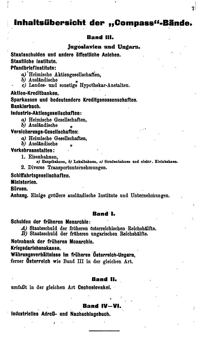 Compass. Finanzielles Jahrbuch 1925, Band III: Jugoslawien, Ungarn. - Seite 11