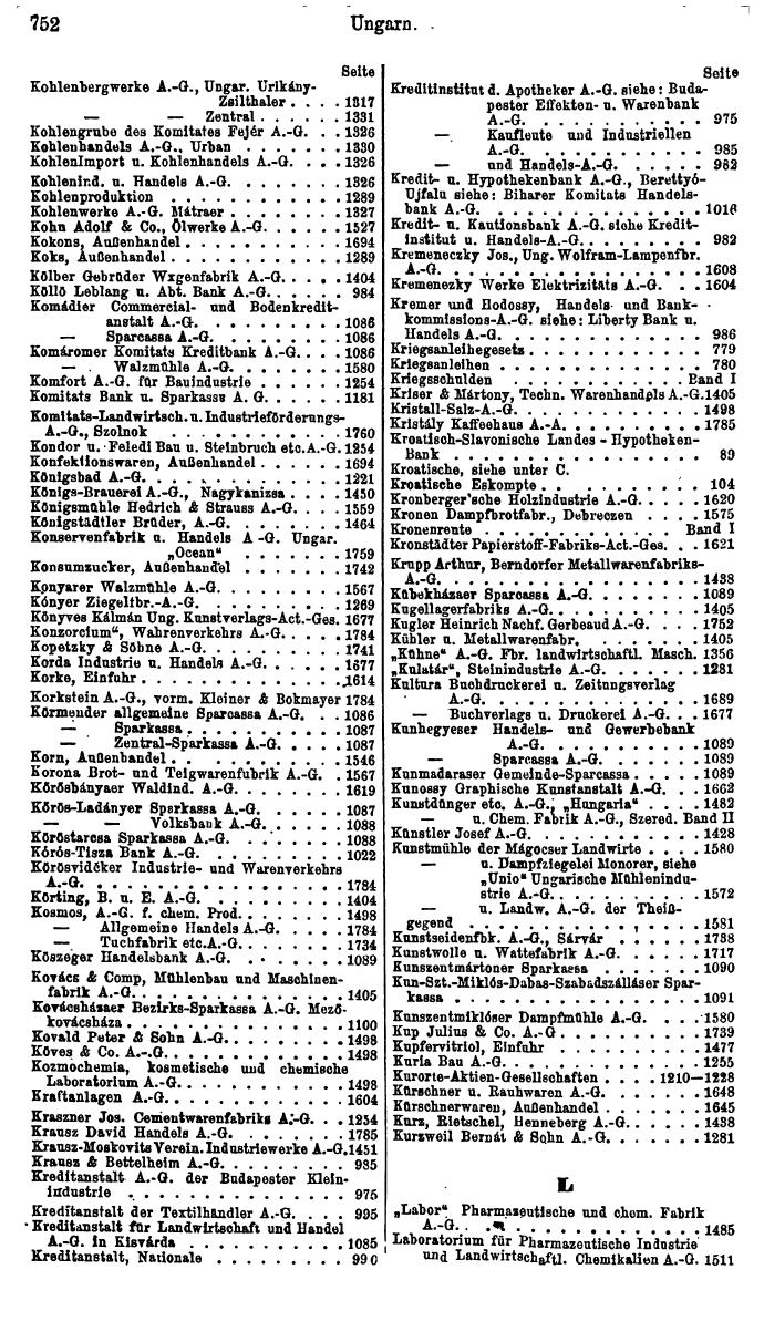 Compass. Finanzielles Jahrbuch 1925, Band III: Jugoslawien, Ungarn. - Seite 828