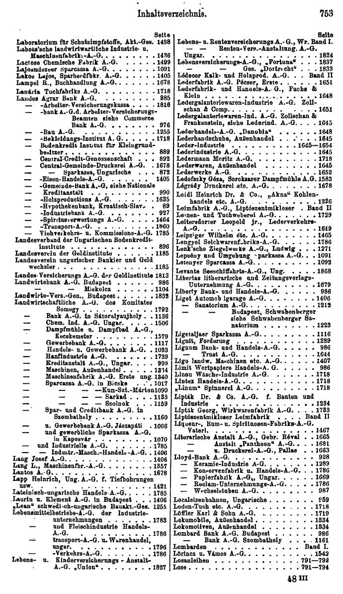 Compass. Finanzielles Jahrbuch 1925, Band III: Jugoslawien, Ungarn. - Seite 829