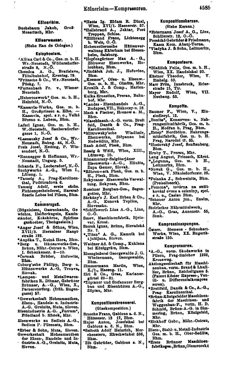 Compass 1922. Band VI: Österreich, Tschechoslowakei, Ungarn, Jugoslawien. - Page 1105