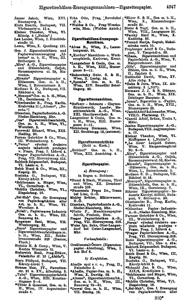 Compass 1922. Band VI: Österreich, Tschechoslowakei, Ungarn, Jugoslawien. - Page 1501