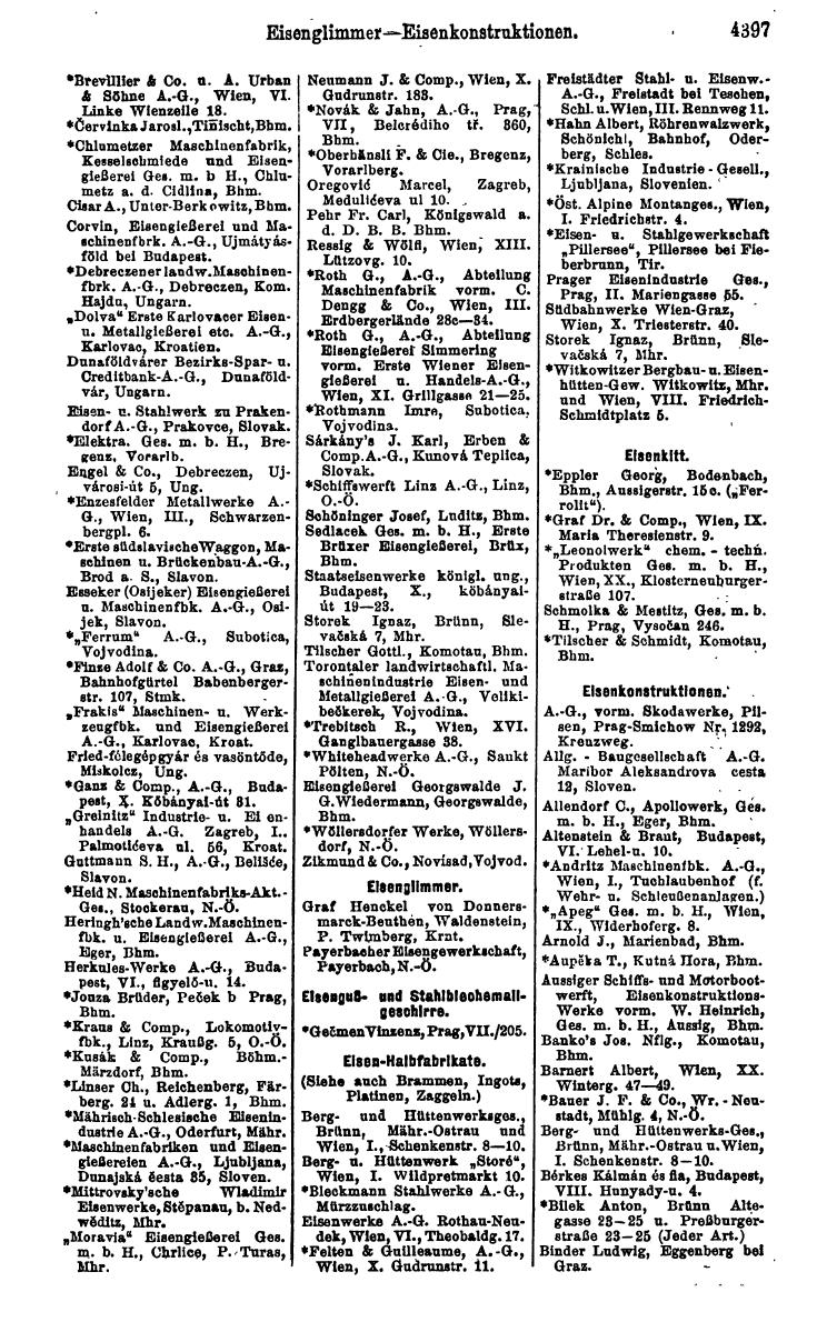 Compass 1922. Band VI: Österreich, Tschechoslowakei, Ungarn, Jugoslawien. - Page 905