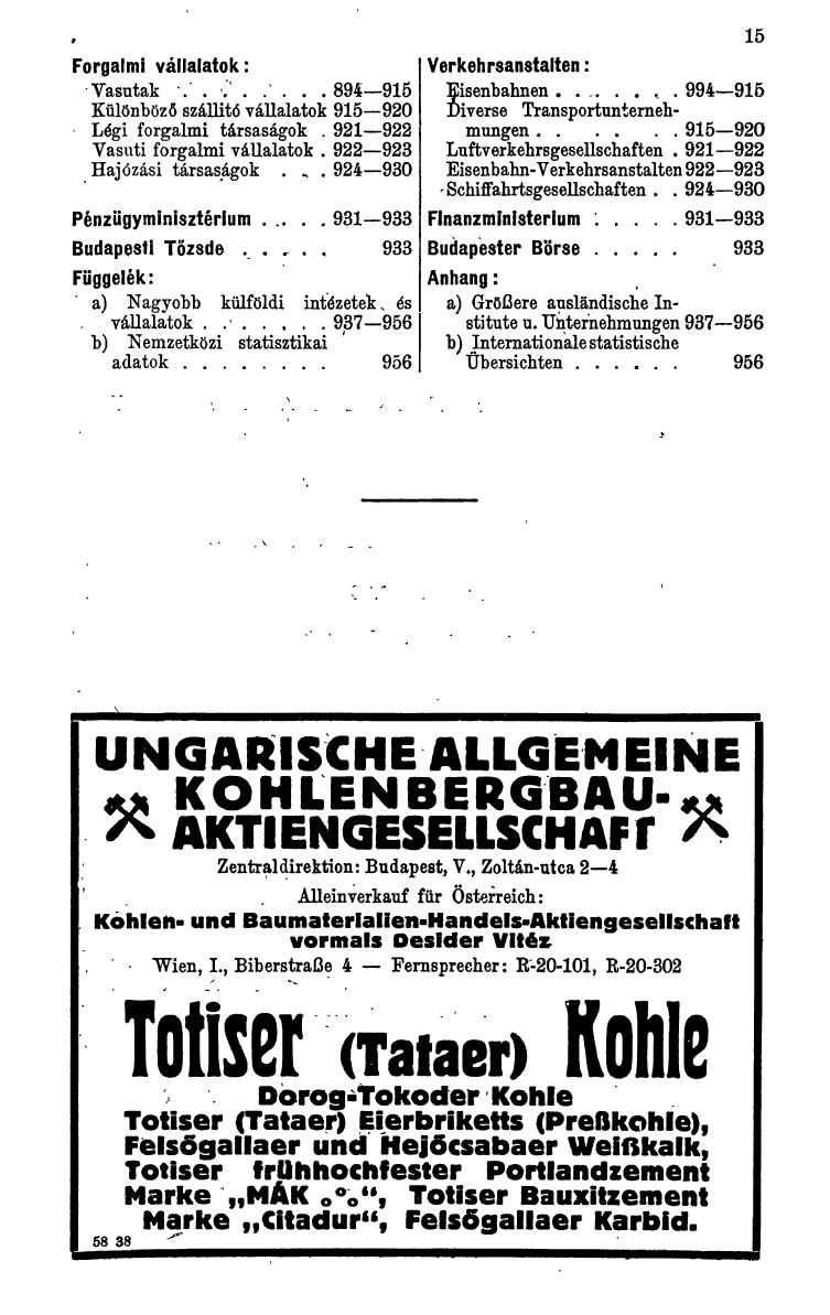 Compass. Finanzielles Jahrbuch 1938: Ungarn. - Seite 19