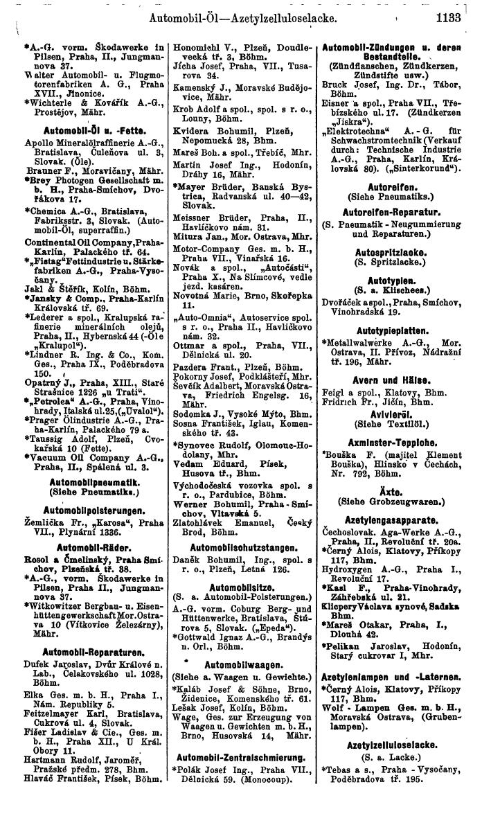 Compass. Industrielles Jahrbuch 1939:  Böhmen und Mähren, Slowakei, Karpatho-Russland. - Seite 1121