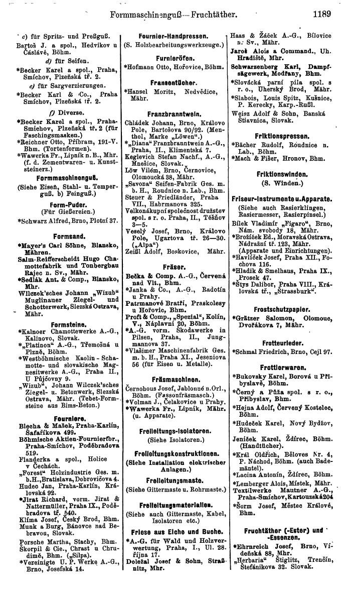 Compass. Industrielles Jahrbuch 1939:  Böhmen und Mähren, Slowakei, Karpatho-Russland. - Page 1177