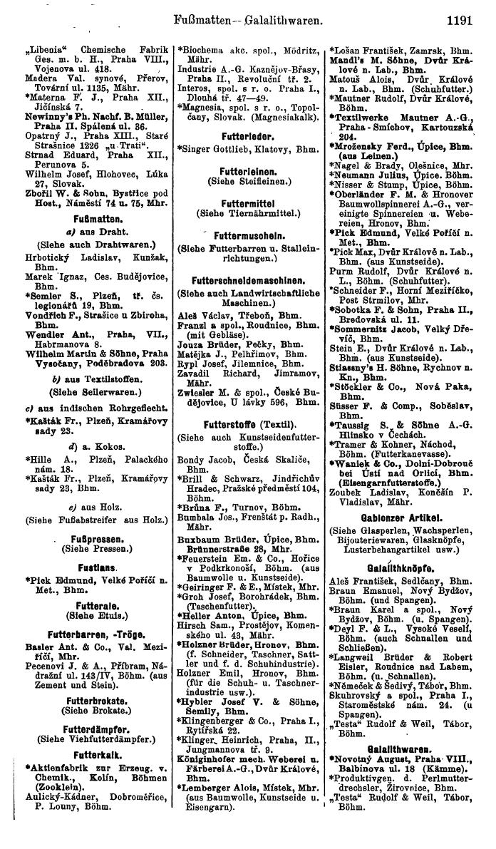 Compass. Industrielles Jahrbuch 1939:  Böhmen und Mähren, Slowakei, Karpatho-Russland. - Seite 1179