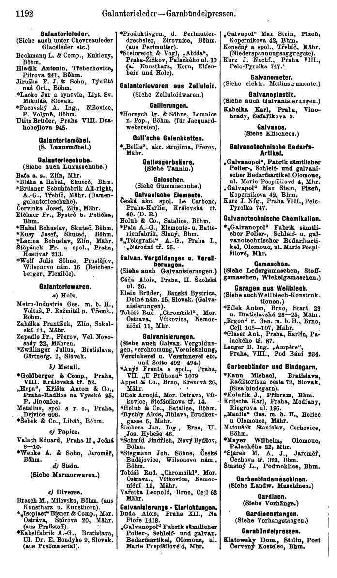 Compass. Industrielles Jahrbuch 1939:  Böhmen und Mähren, Slowakei, Karpatho-Russland. - Seite 1180