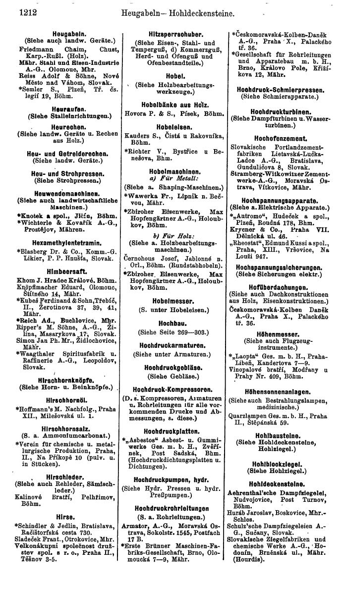 Compass. Industrielles Jahrbuch 1939:  Böhmen und Mähren, Slowakei, Karpatho-Russland. - Seite 1200