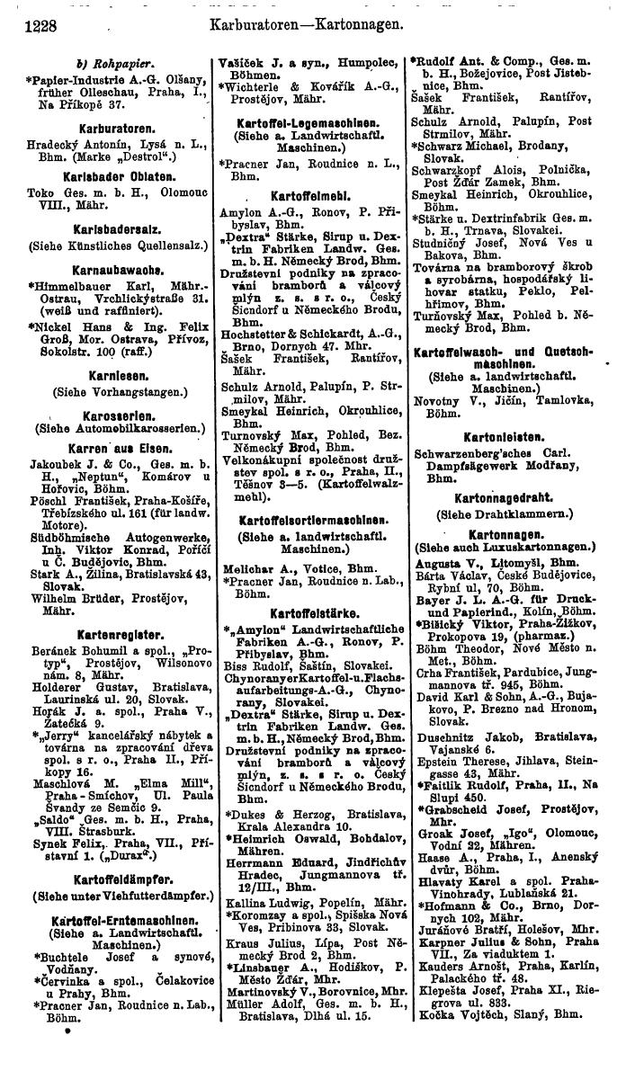 Compass. Industrielles Jahrbuch 1939:  Böhmen und Mähren, Slowakei, Karpatho-Russland. - Seite 1216