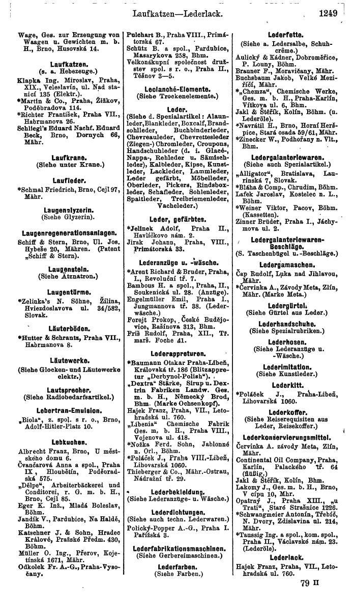 Compass. Industrielles Jahrbuch 1939:  Böhmen und Mähren, Slowakei, Karpatho-Russland. - Page 1237