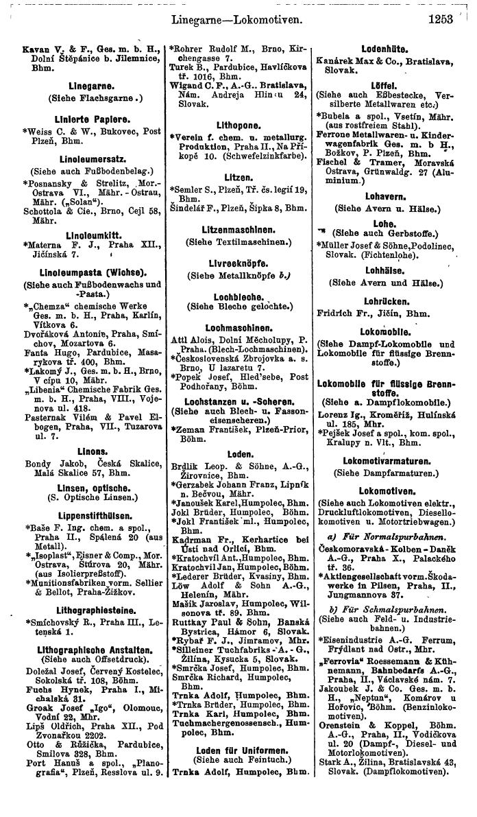 Compass. Industrielles Jahrbuch 1939:  Böhmen und Mähren, Slowakei, Karpatho-Russland. - Seite 1241