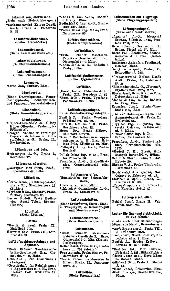 Compass. Industrielles Jahrbuch 1939:  Böhmen und Mähren, Slowakei, Karpatho-Russland. - Seite 1242