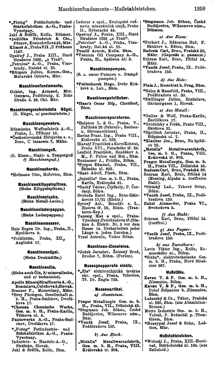 Compass. Industrielles Jahrbuch 1939:  Böhmen und Mähren, Slowakei, Karpatho-Russland. - Seite 1247