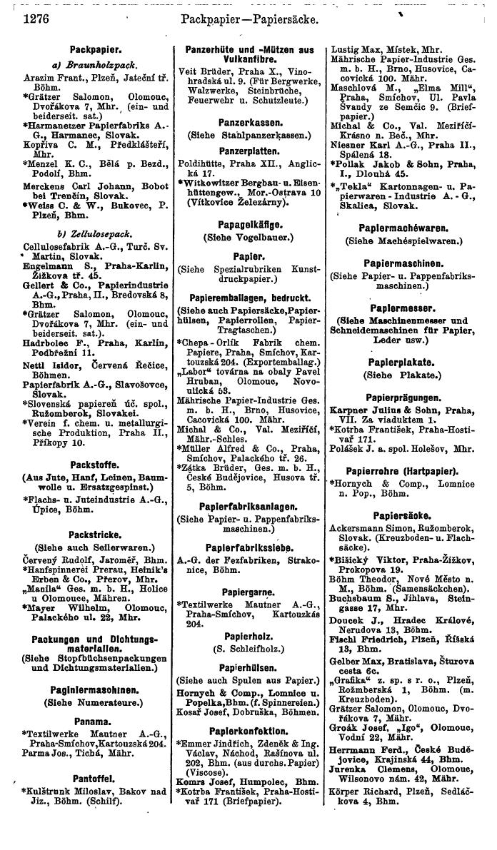 Compass. Industrielles Jahrbuch 1939:  Böhmen und Mähren, Slowakei, Karpatho-Russland. - Seite 1264