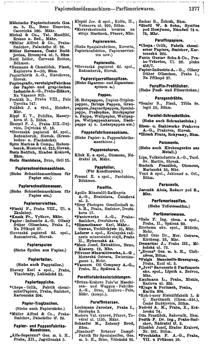 Compass. Industrielles Jahrbuch 1939:  Böhmen und Mähren, Slowakei, Karpatho-Russland. - Seite 1265