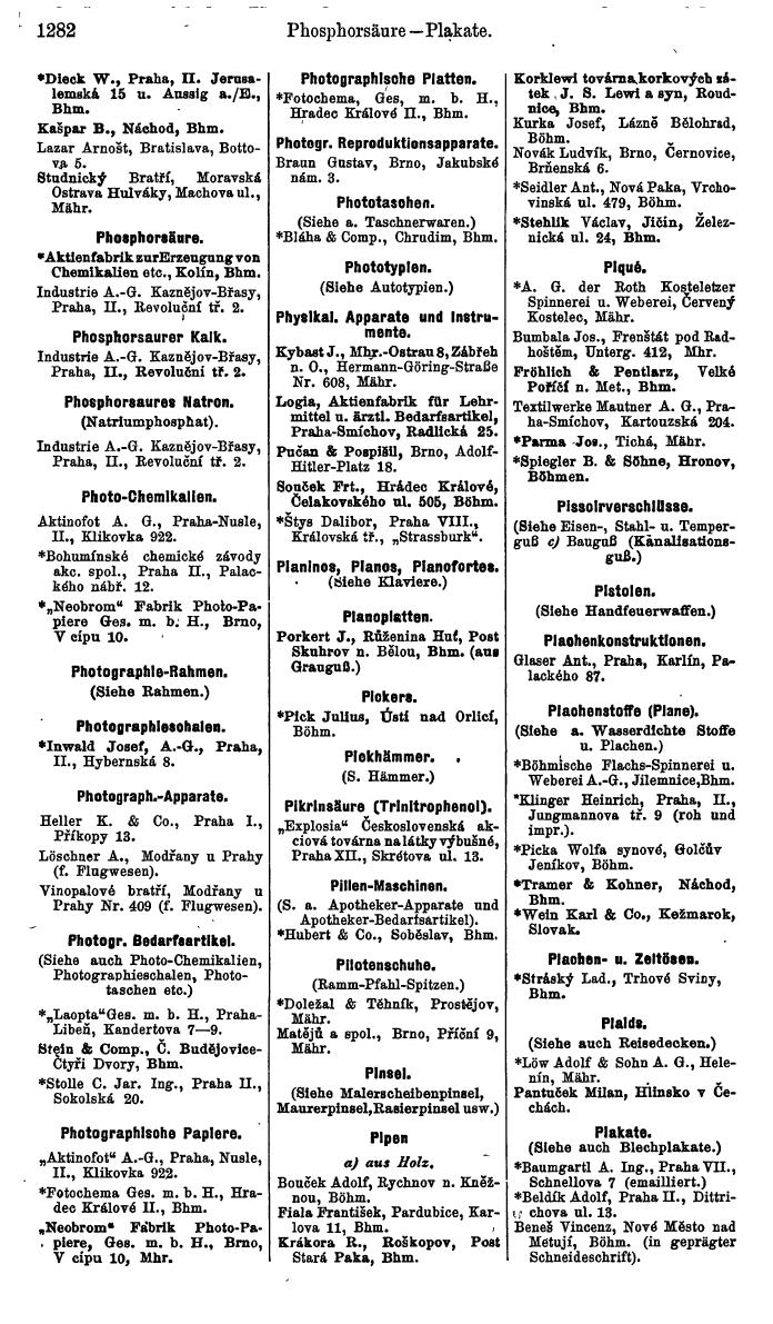 Compass. Industrielles Jahrbuch 1939:  Böhmen und Mähren, Slowakei, Karpatho-Russland. - Seite 1270