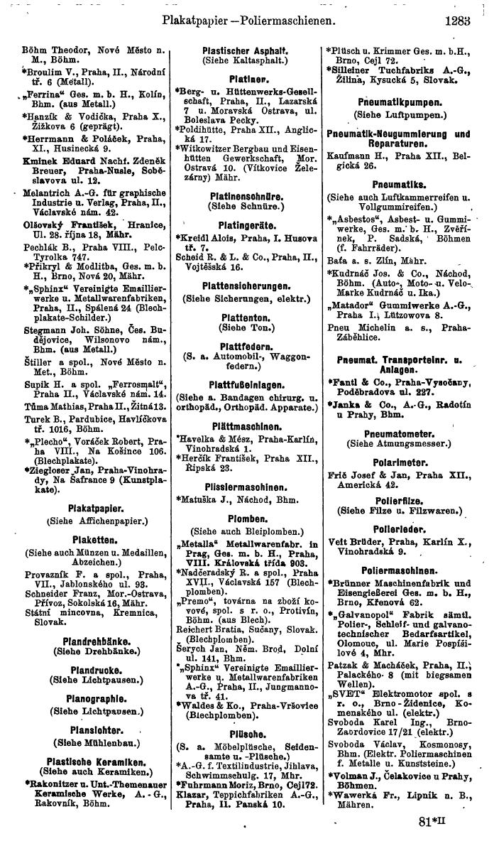 Compass. Industrielles Jahrbuch 1939:  Böhmen und Mähren, Slowakei, Karpatho-Russland. - Page 1271