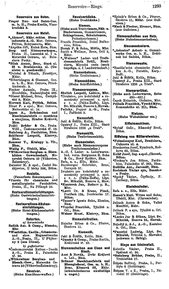 Compass. Industrielles Jahrbuch 1939:  Böhmen und Mähren, Slowakei, Karpatho-Russland. - Seite 1281