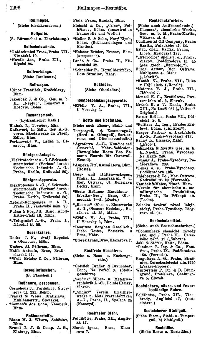 Compass. Industrielles Jahrbuch 1939:  Böhmen und Mähren, Slowakei, Karpatho-Russland. - Seite 1284