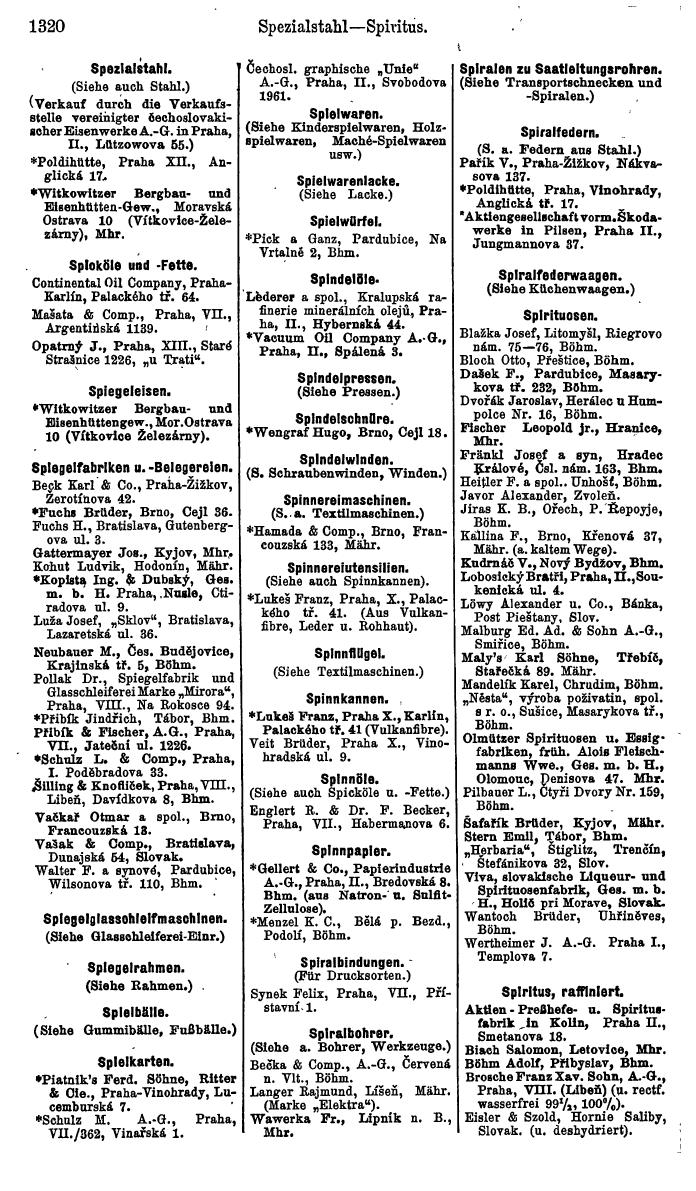 Compass. Industrielles Jahrbuch 1939:  Böhmen und Mähren, Slowakei, Karpatho-Russland. - Seite 1308