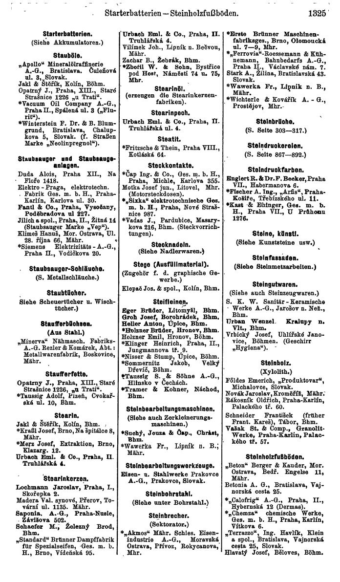 Compass. Industrielles Jahrbuch 1939:  Böhmen und Mähren, Slowakei, Karpatho-Russland. - Seite 1313