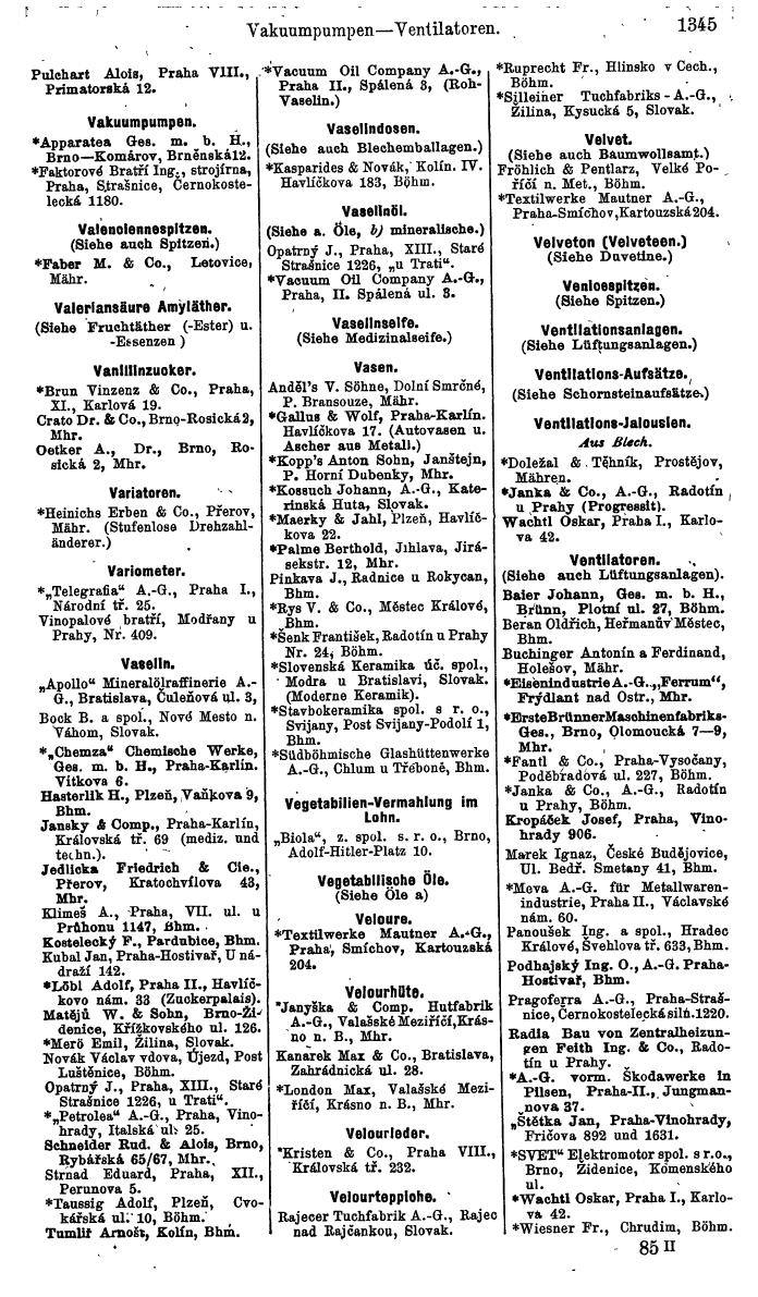 Compass. Industrielles Jahrbuch 1939:  Böhmen und Mähren, Slowakei, Karpatho-Russland. - Seite 1333