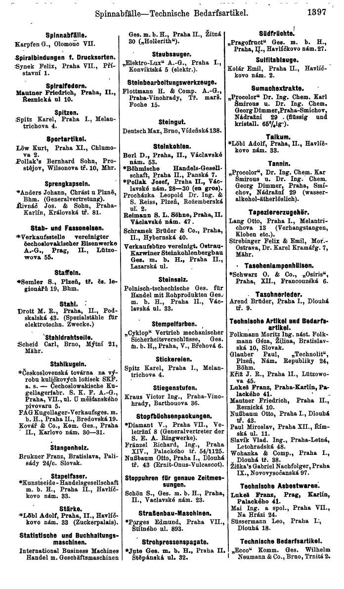 Compass. Industrielles Jahrbuch 1939:  Böhmen und Mähren, Slowakei, Karpatho-Russland. - Seite 1377