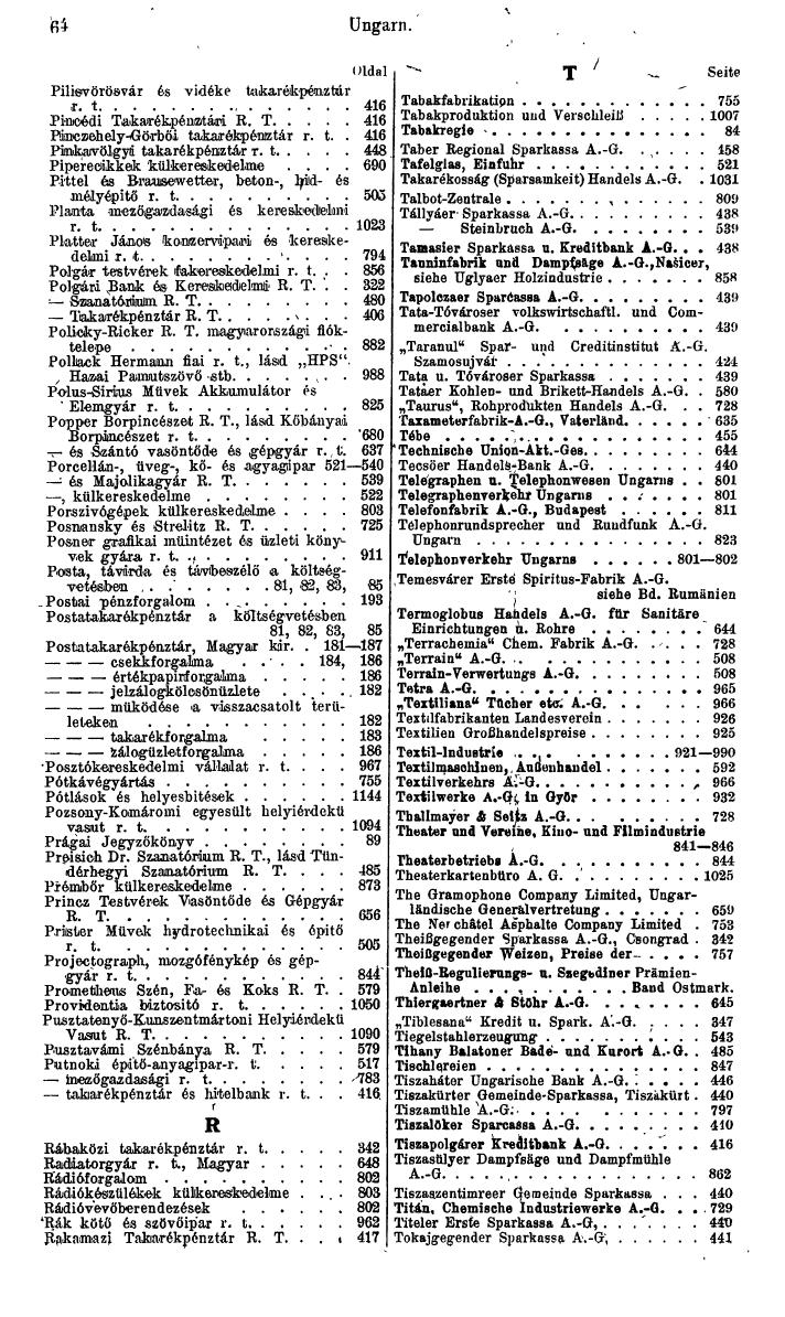Compass. Finanzielles Jahrbuch 1943: Ungarn. - Seite 70