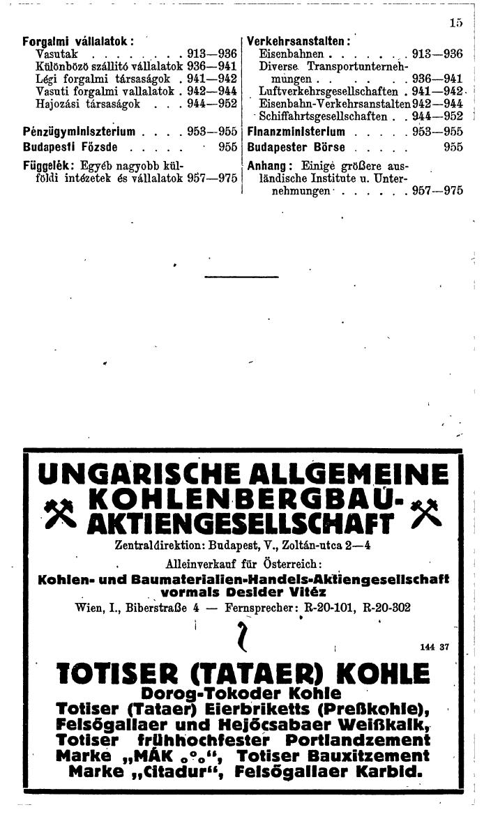 Compass. Finanzielles Jahrbuch 1937: Ungarn. - Seite 19