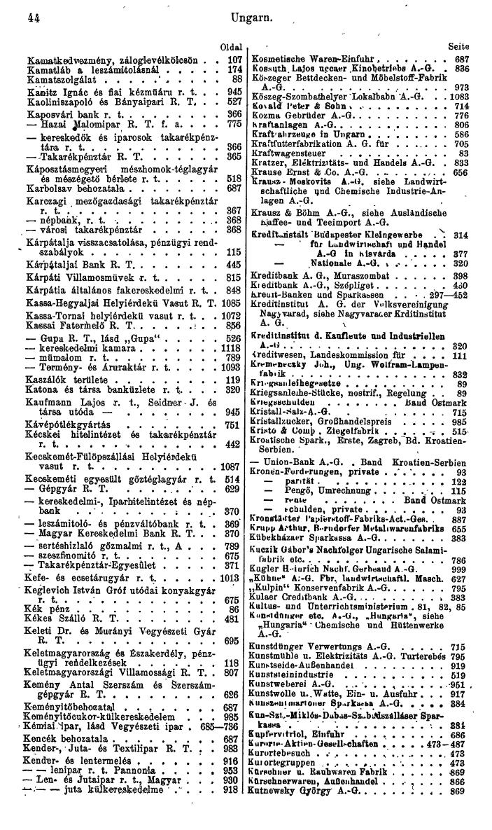 Compass. Finanzielles Jahrbuch 1944: Ungarn. - Seite 50