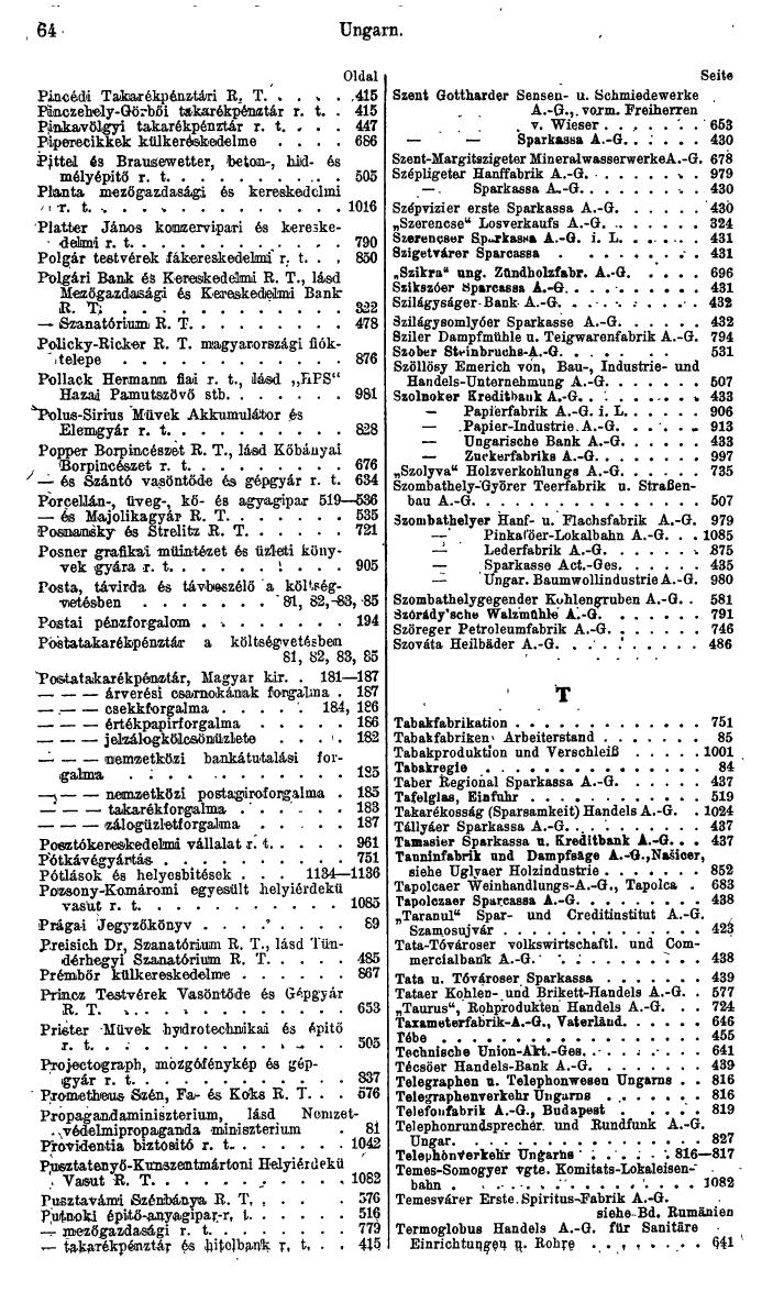 Compass. Finanzielles Jahrbuch 1944: Ungarn. - Seite 70