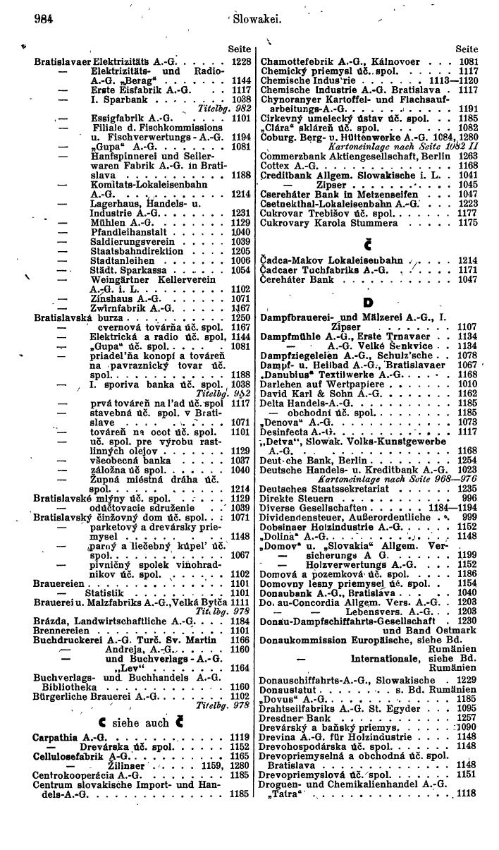 Compass. Finanzielles Jahrbuch 1942: Böhmen und Mähren, Slowakei. - Seite 1014