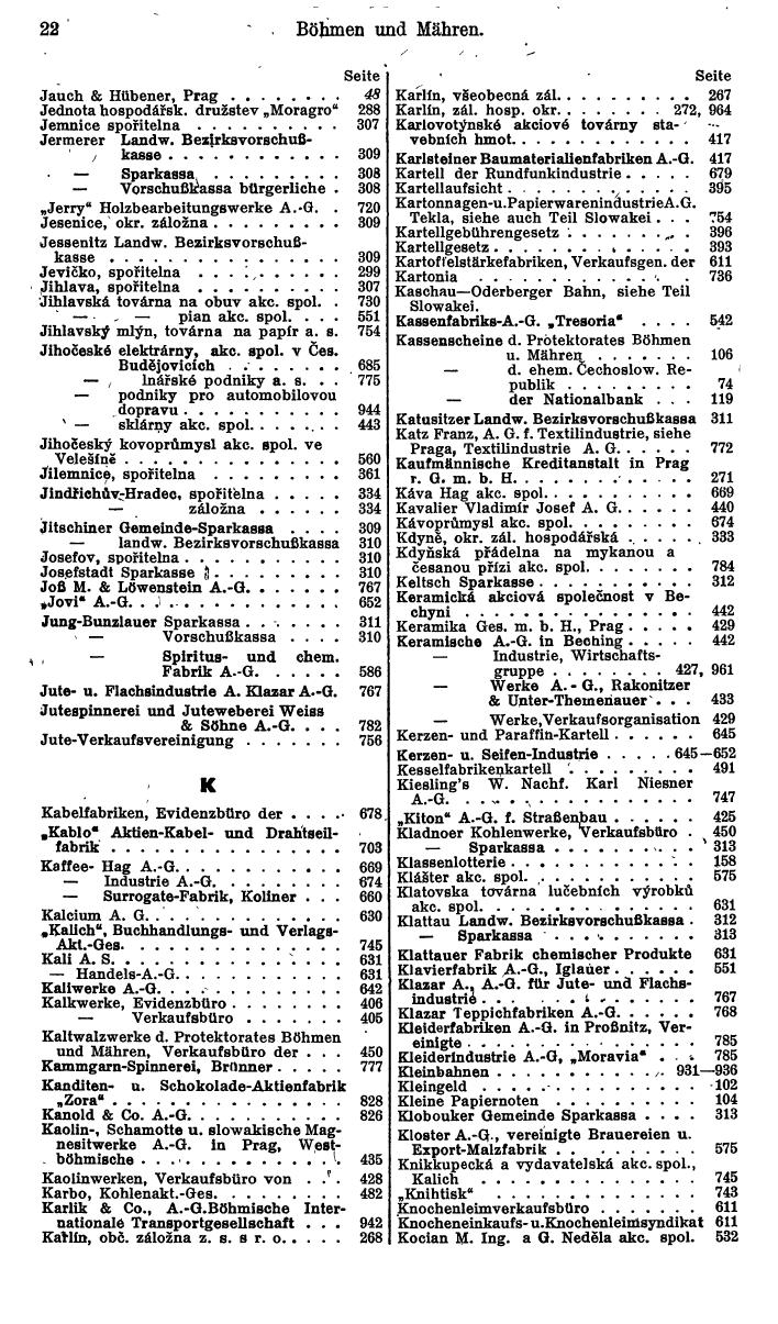 Compass. Finanzielles Jahrbuch 1942: Böhmen und Mähren, Slowakei. - Seite 28