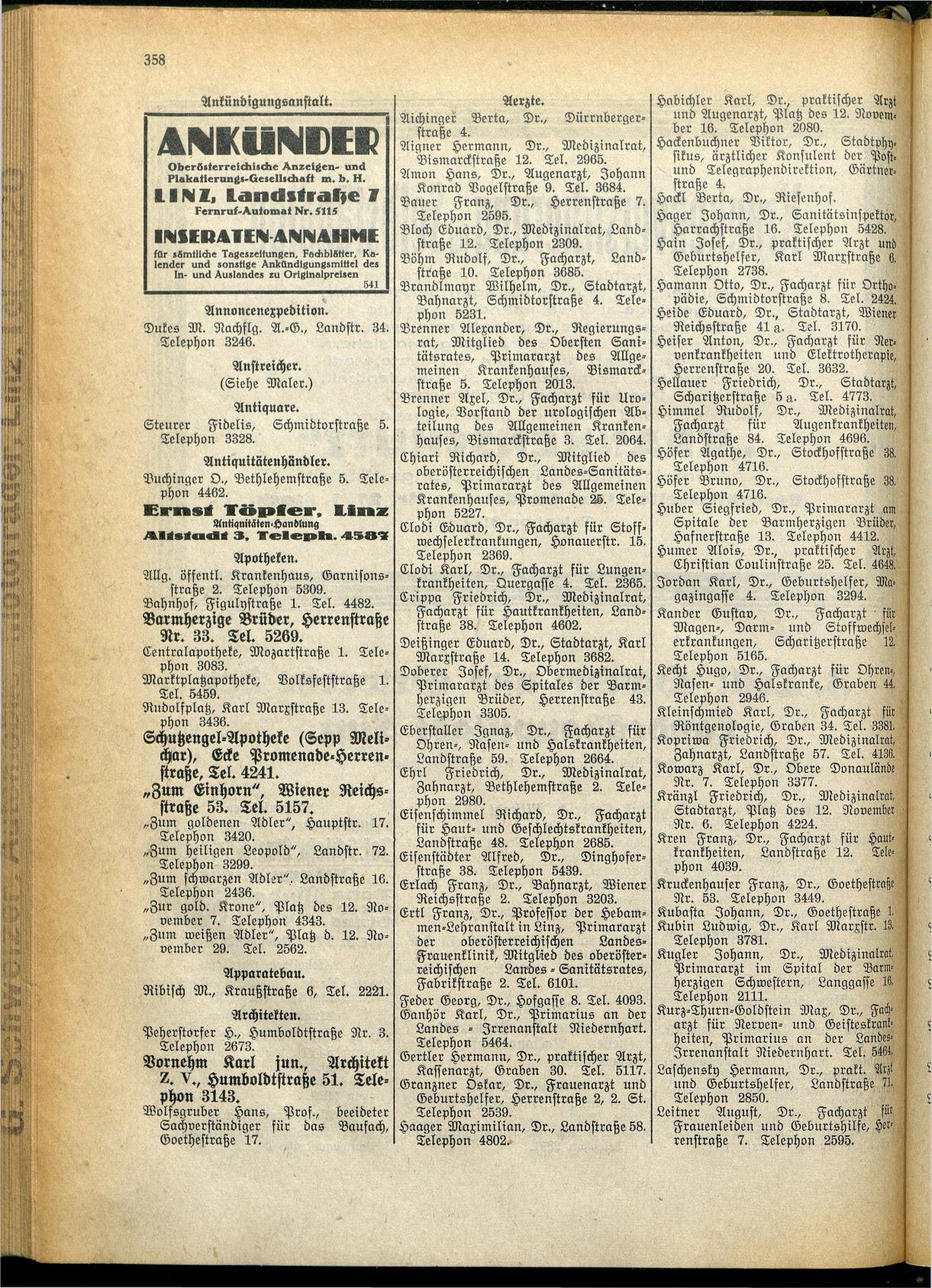 Amtliches Linzer Adreßbuch 1928 - Seite 360