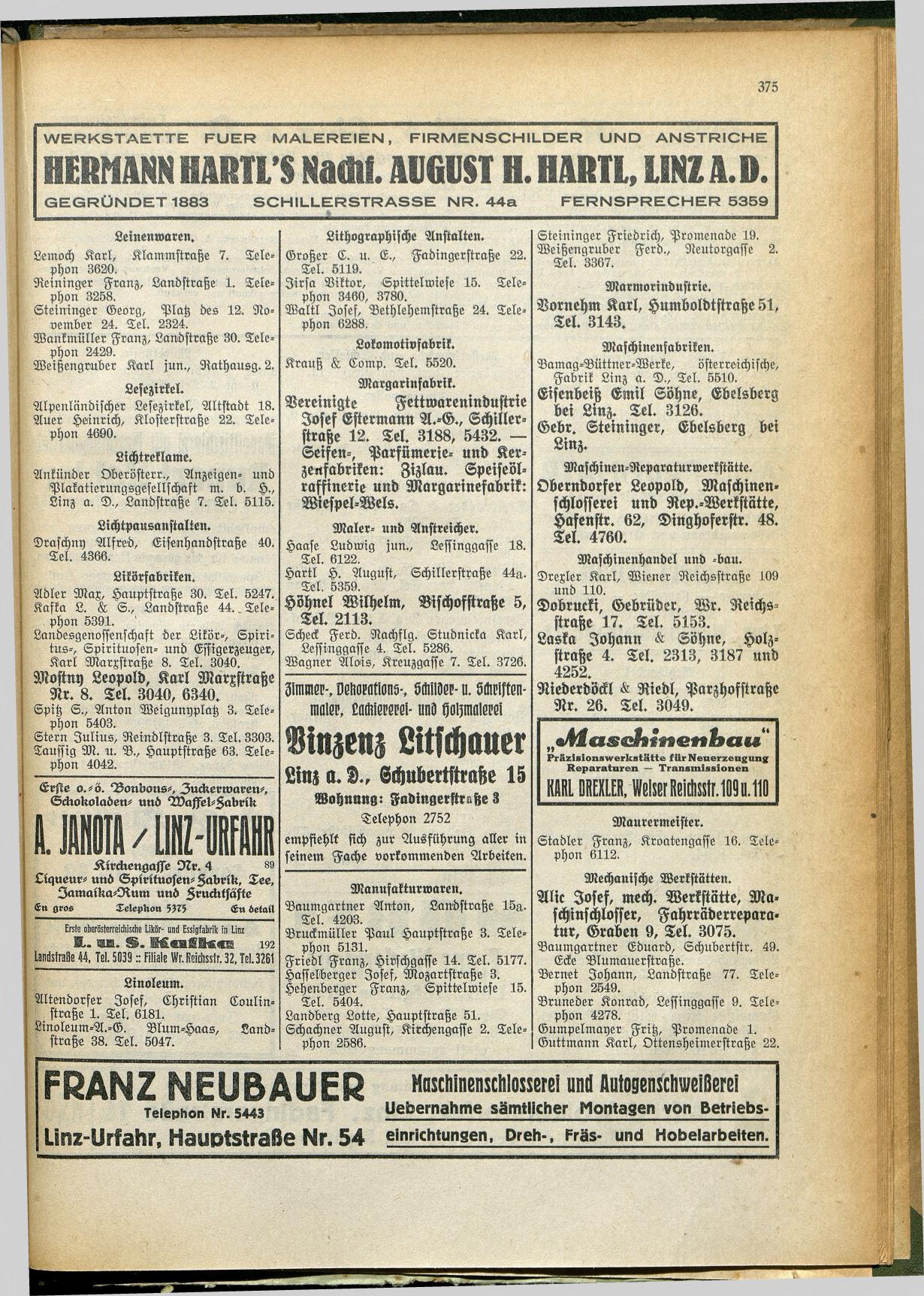 Amtliches Linzer Adreßbuch 1928 - Seite 377