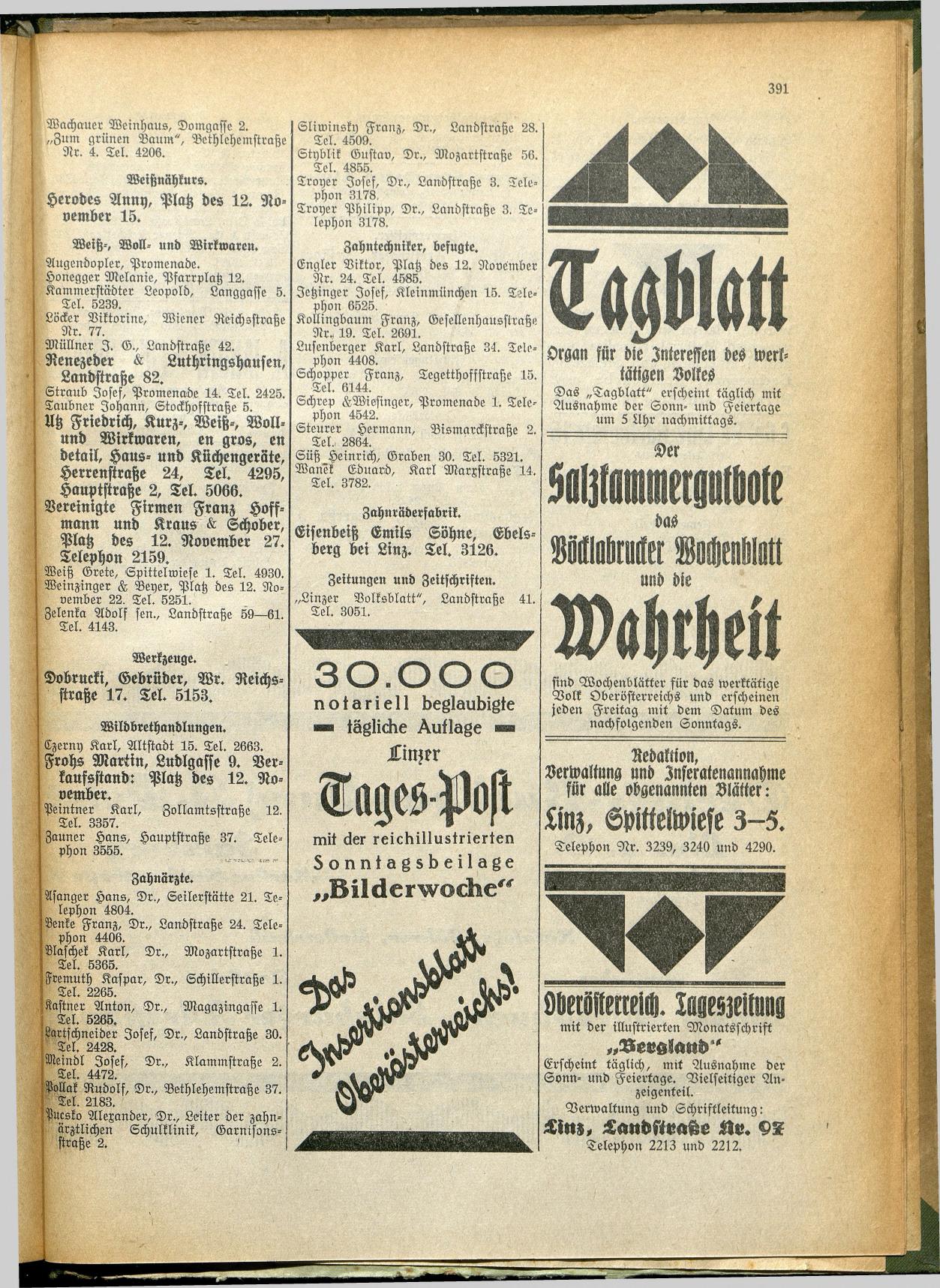 Amtliches Linzer Adreßbuch 1928 - Seite 393