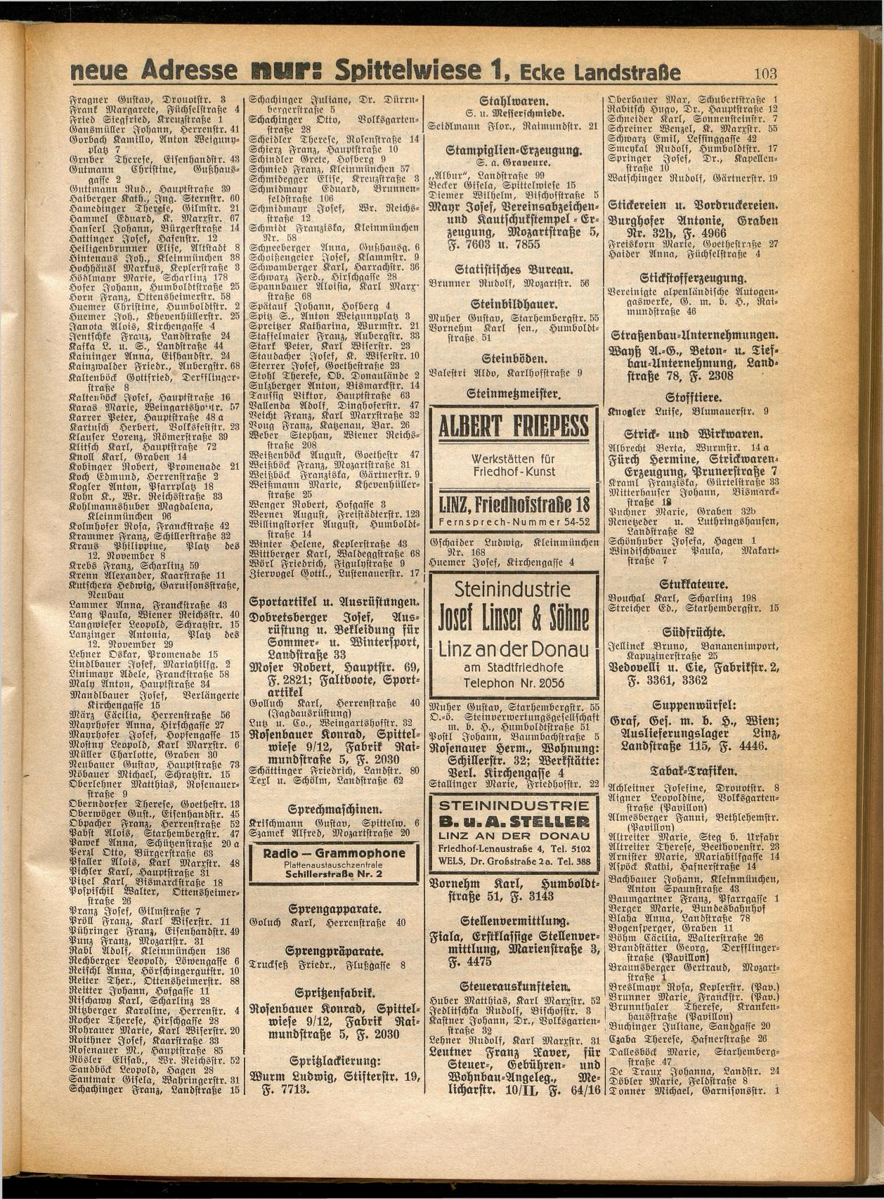 Amtliches Linzer Adreßbuch 1932 - Seite 113