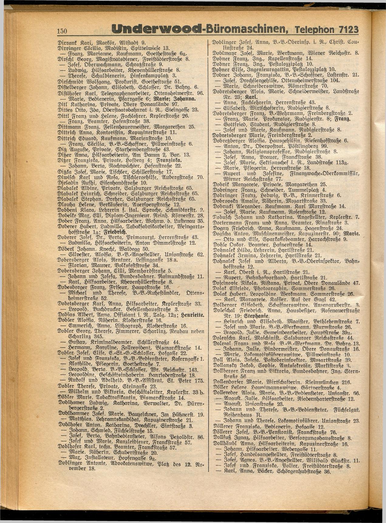 Amtliches Linzer Adreßbuch 1932 - Seite 160