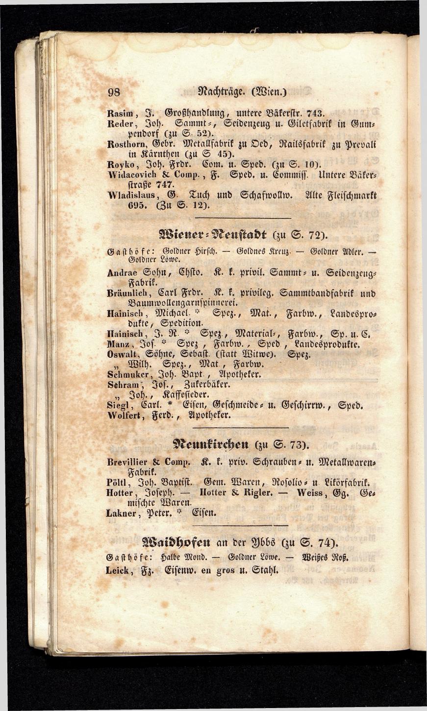 Grosses Adressbuch der Kaufleute. No. 13. Oesterreich ober u. unter der Enns 1844 - Seite 102