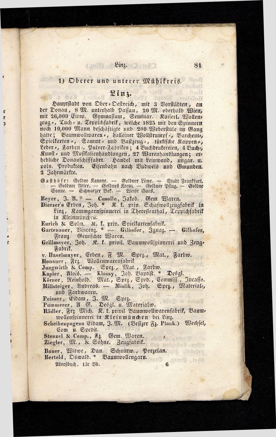 Grosses Adressbuch der Kaufleute. No. 13. Oesterreich ober u. unter der Enns 1844 - Seite 85