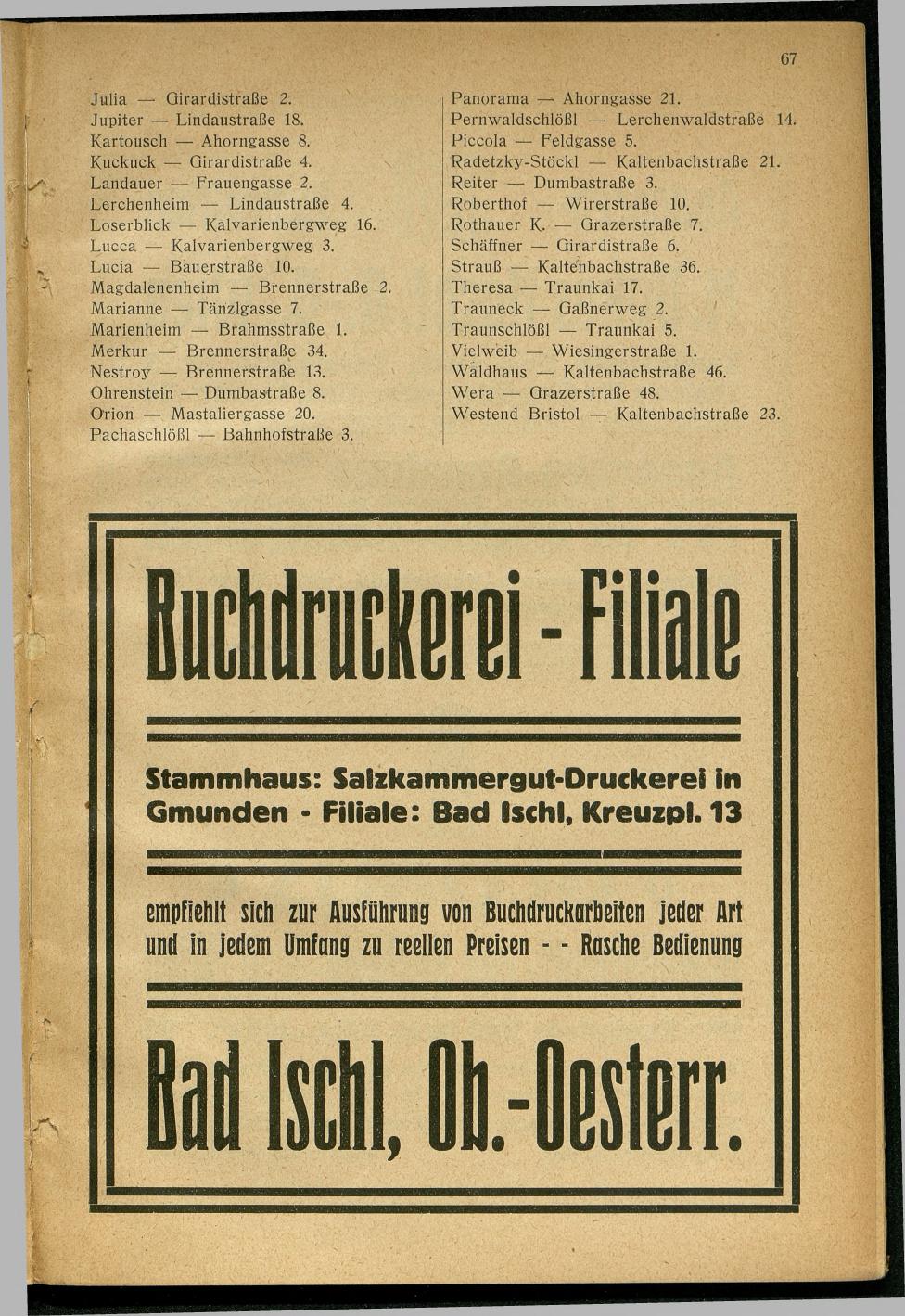 Handels- und Gewerbe-Adressbuch nebst Häuser-Verzeichnis der Kurortsgemeinde Bad Ischl 1925 - Seite 103