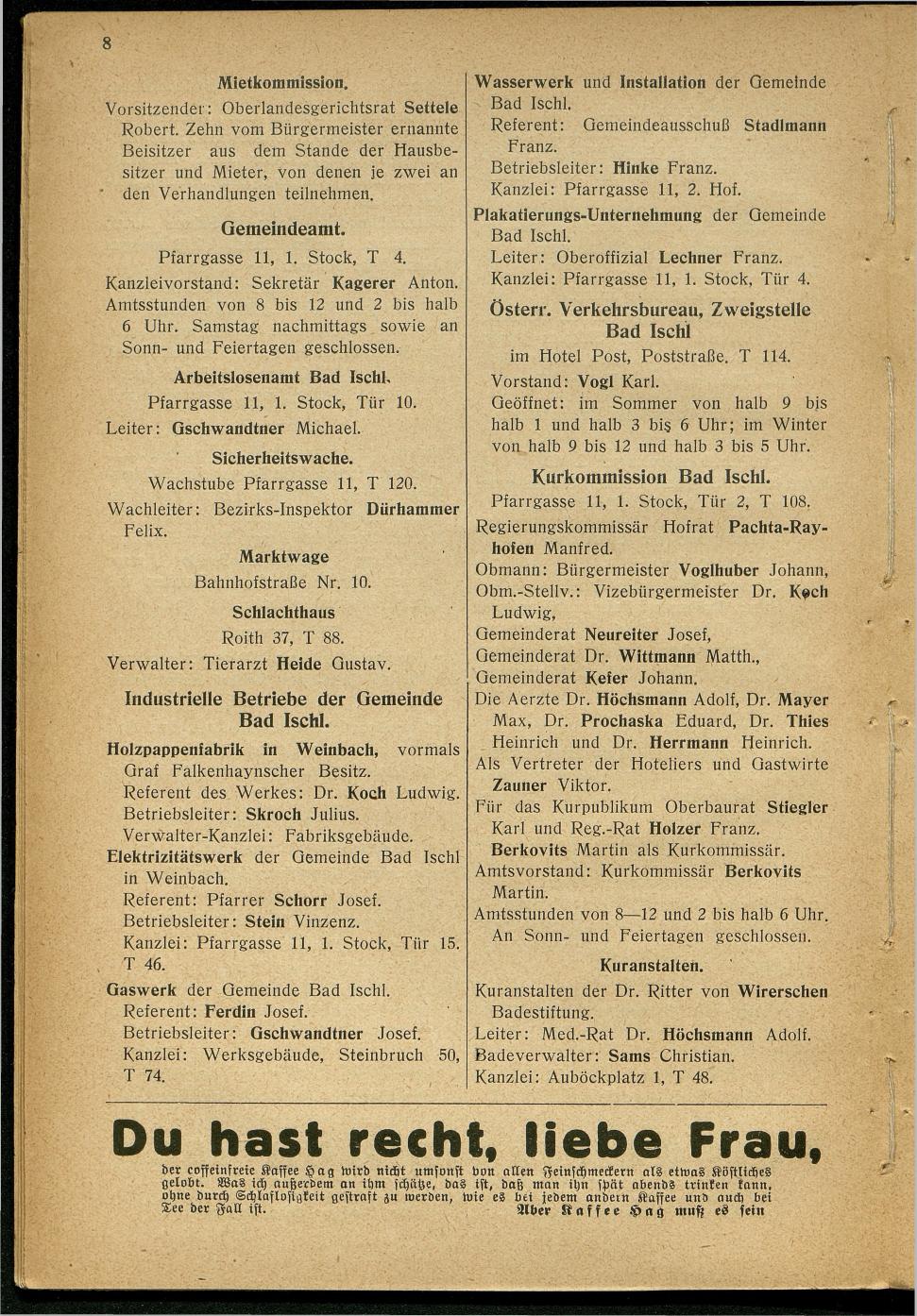 Handels- und Gewerbe-Adressbuch nebst Häuser-Verzeichnis der Kurortsgemeinde Bad Ischl 1925 - Seite 12