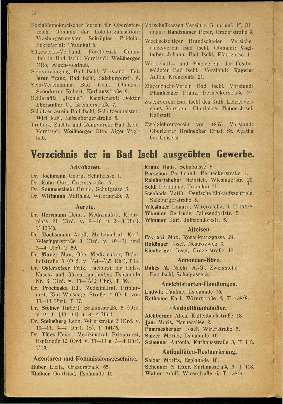 Handels- und Gewerbe-Adressbuch nebst Häuser-Verzeichnis der Kurortsgemeinde Bad Ischl 1925 - Seite 18
