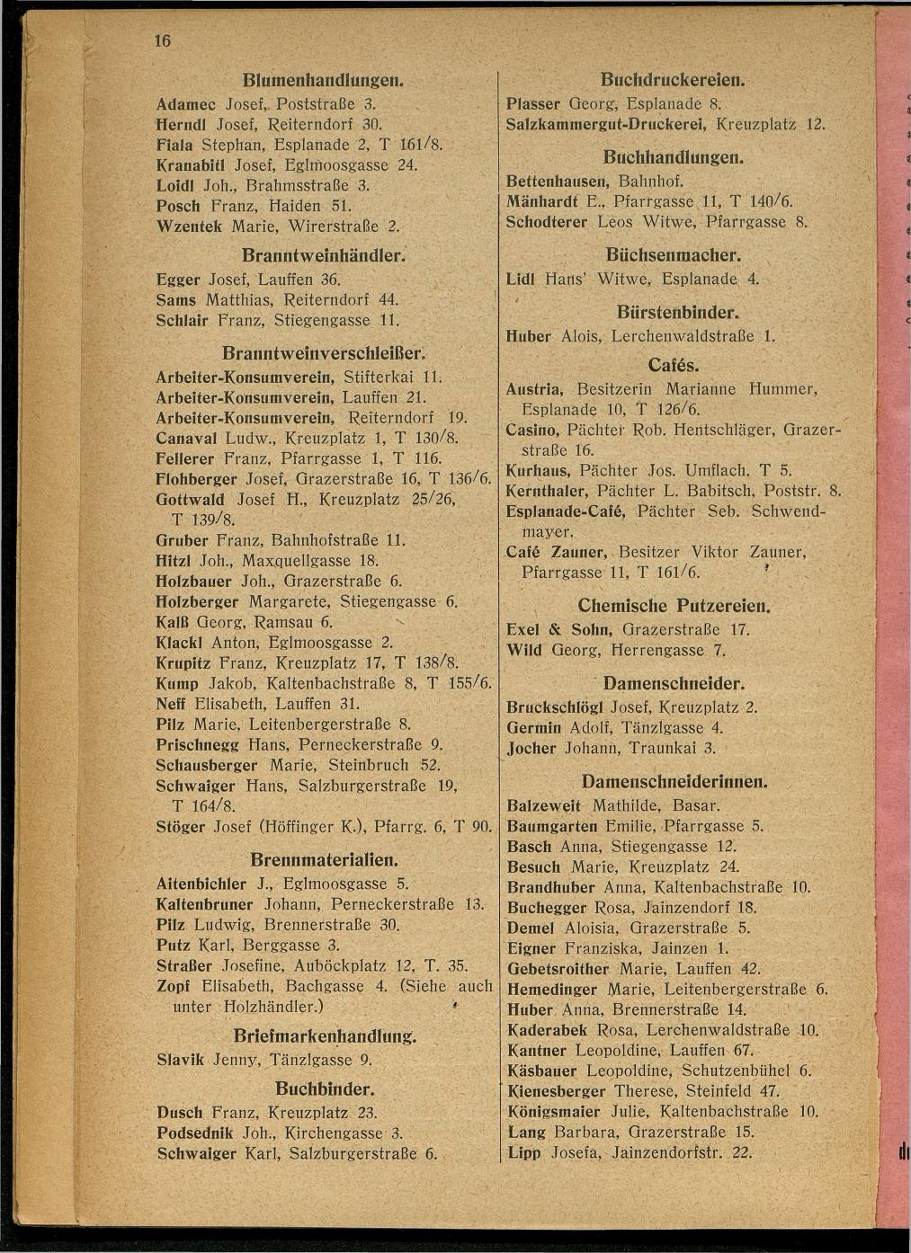 Handels- und Gewerbe-Adressbuch nebst Häuser-Verzeichnis der Kurortsgemeinde Bad Ischl 1925 - Seite 20