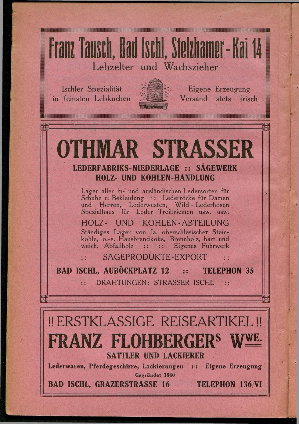 Handels- und Gewerbe-Adressbuch nebst Häuser-Verzeichnis der Kurortsgemeinde Bad Ischl 1925 - Seite 22
