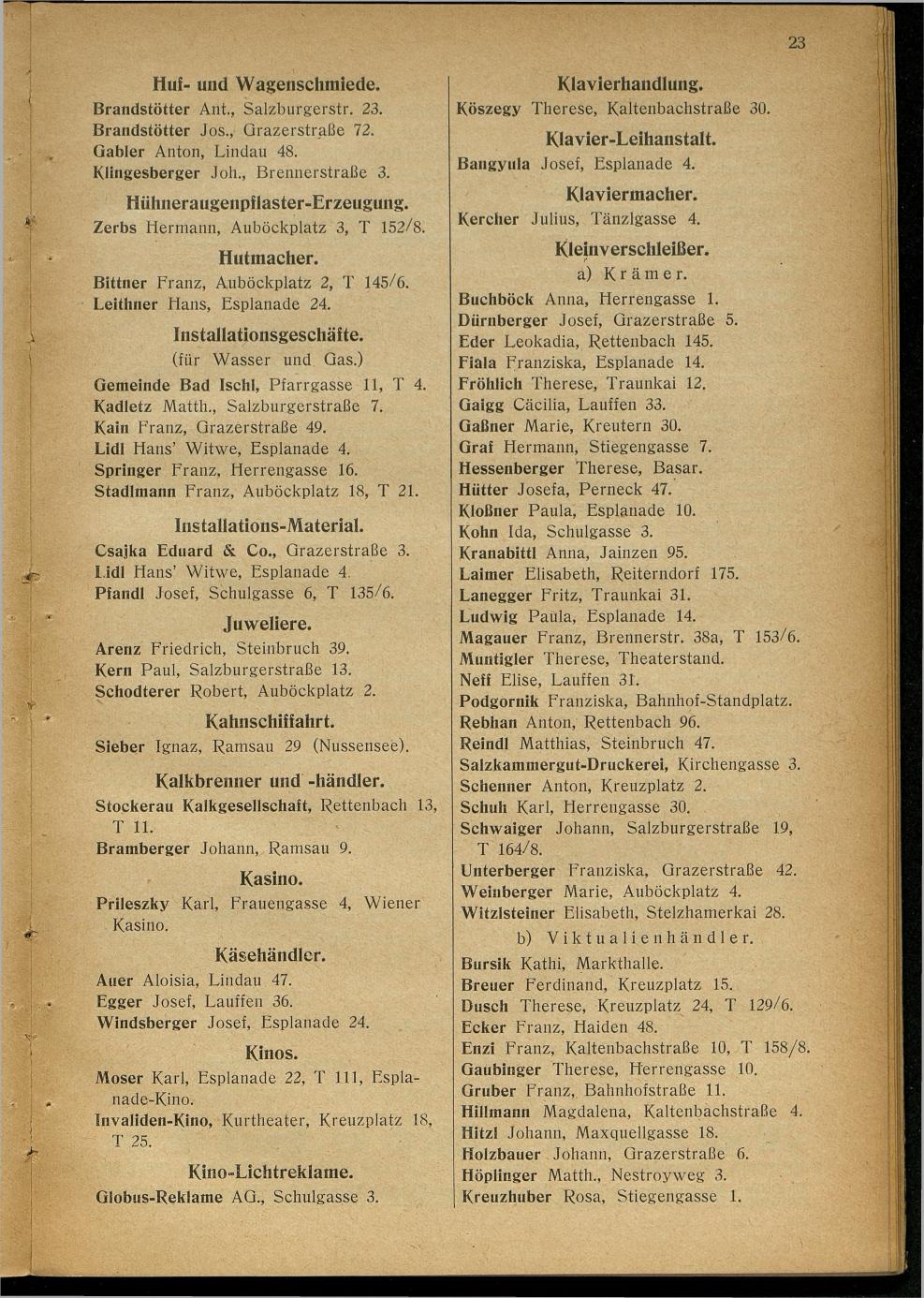 Handels- und Gewerbe-Adressbuch nebst Häuser-Verzeichnis der Kurortsgemeinde Bad Ischl 1925 - Seite 35