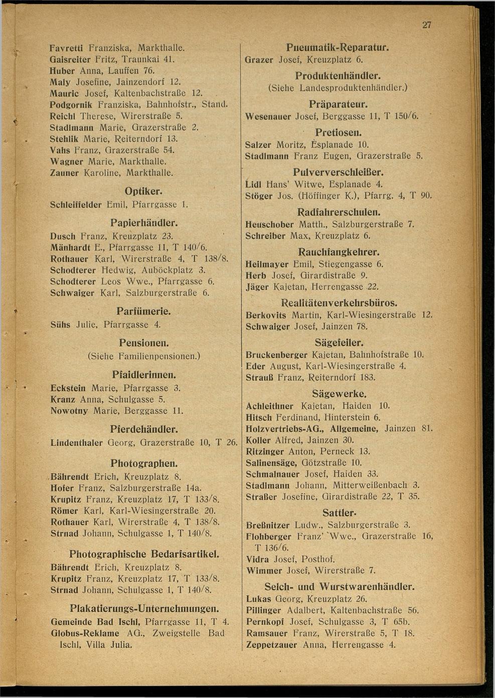Handels- und Gewerbe-Adressbuch nebst Häuser-Verzeichnis der Kurortsgemeinde Bad Ischl 1925 - Seite 39