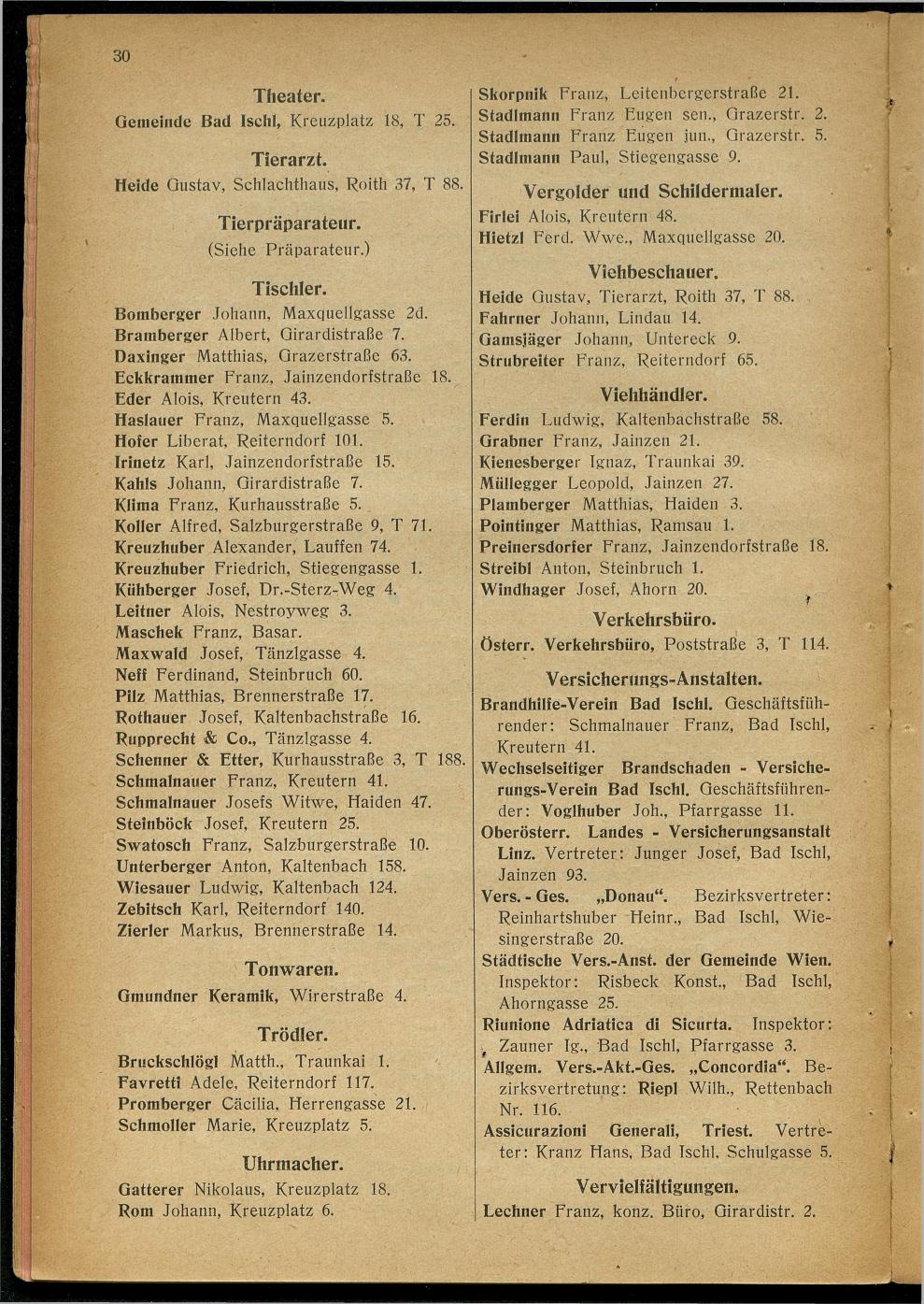 Handels- und Gewerbe-Adressbuch nebst Häuser-Verzeichnis der Kurortsgemeinde Bad Ischl 1925 - Seite 42