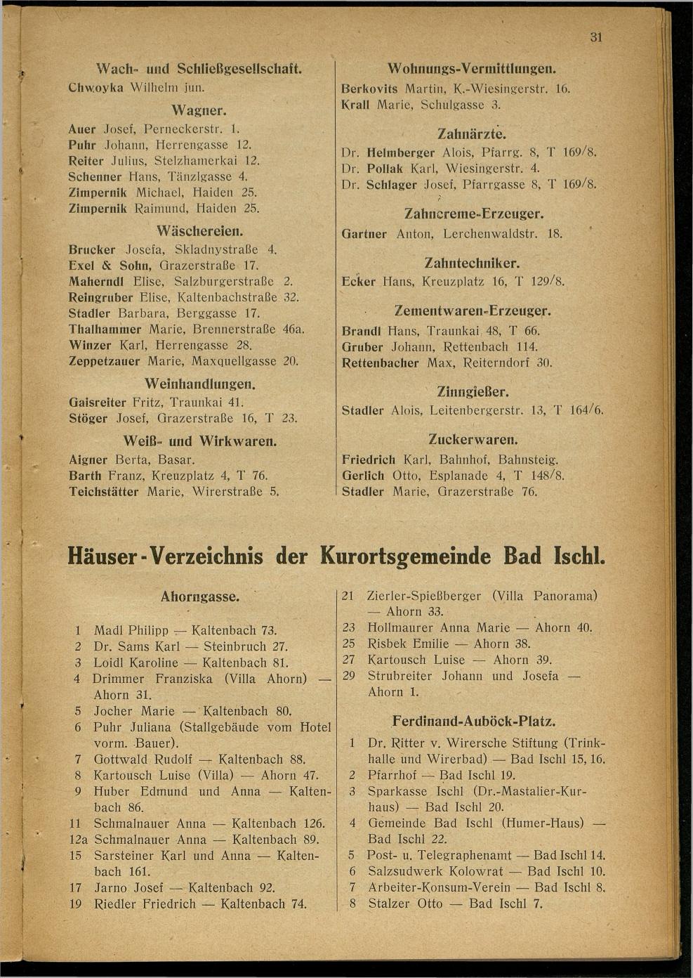 Handels- und Gewerbe-Adressbuch nebst Häuser-Verzeichnis der Kurortsgemeinde Bad Ischl 1925 - Seite 43