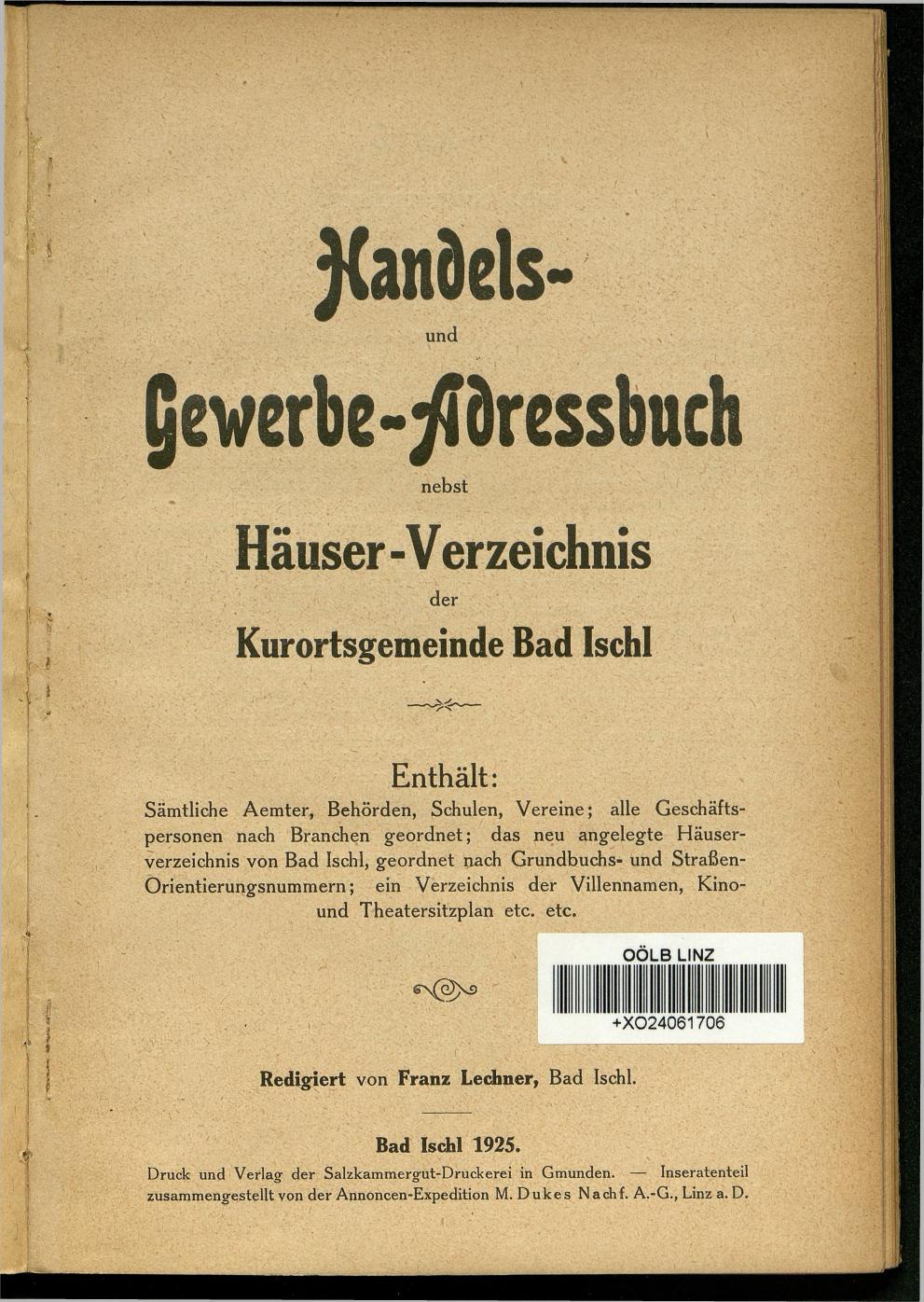 Handels- und Gewerbe-Adressbuch nebst Häuser-Verzeichnis der Kurortsgemeinde Bad Ischl 1925 - Seite 5